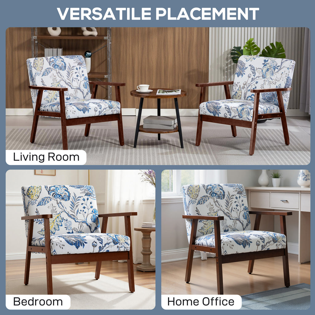2 PCS Modern Accent Chairs with Cushioned Seat, Upholstered Linen-Feel Armchair for Bedroom, Living Room, Multicolored