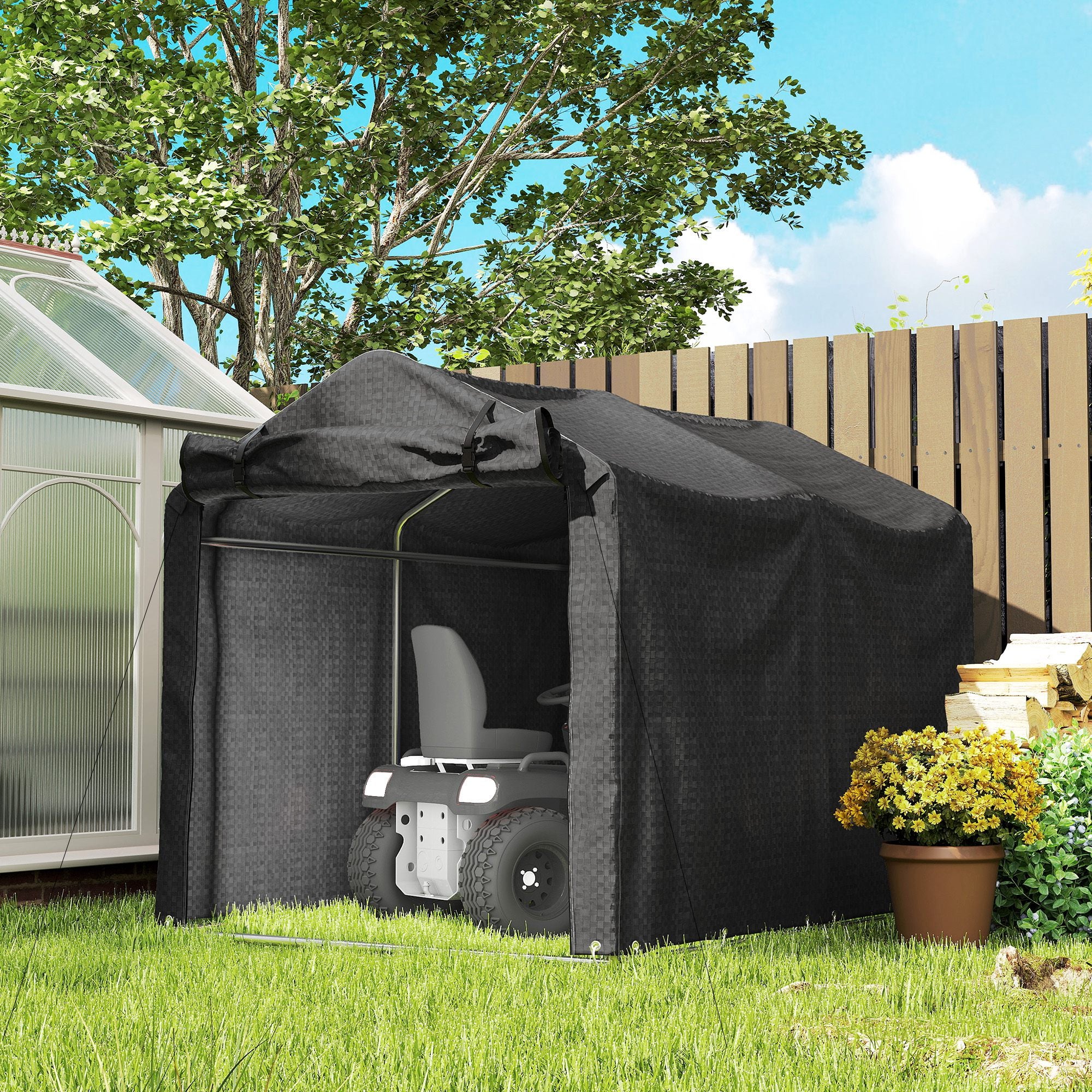 Outdoor Storage Shed, UV Resistant Bike Tent with Roll-up Zipper Door, Portable Shed for Bike, Motorcycle, Black