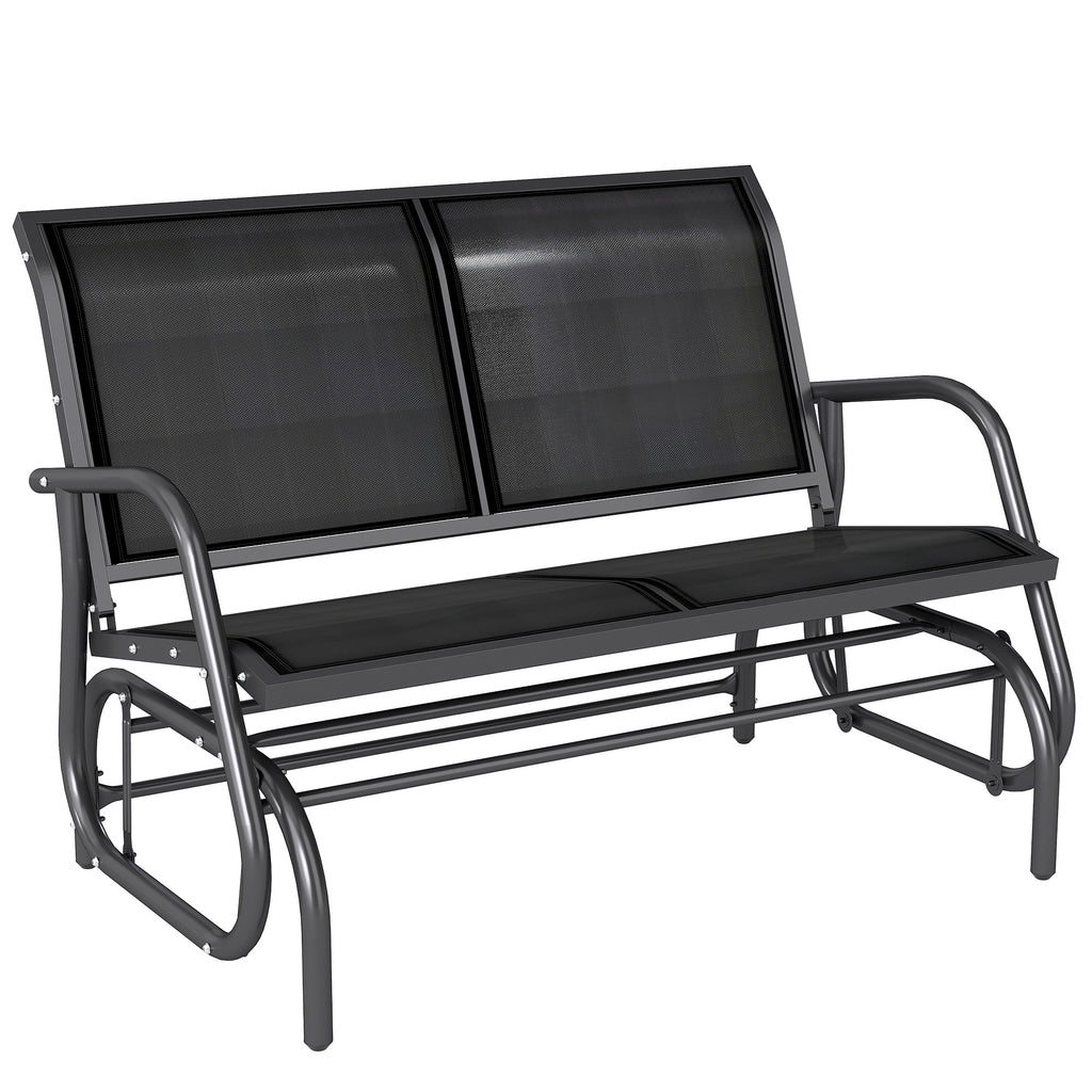 Patio Double Glider Bench Swing Chair Rocker Heavy-Duty Loveseat Outdoor Garden Rocking Bench Steel Frame Sling Fabric Seat Black