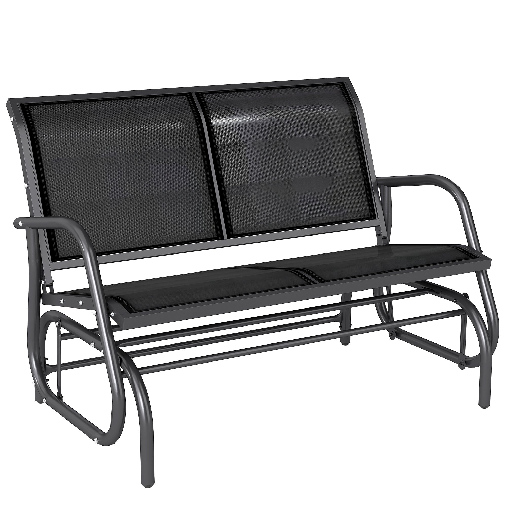 Patio Double Glider Bench Swing Chair Rocker Heavy-Duty Loveseat Outdoor Garden Rocking Bench Steel Frame Sling Fabric Seat Black