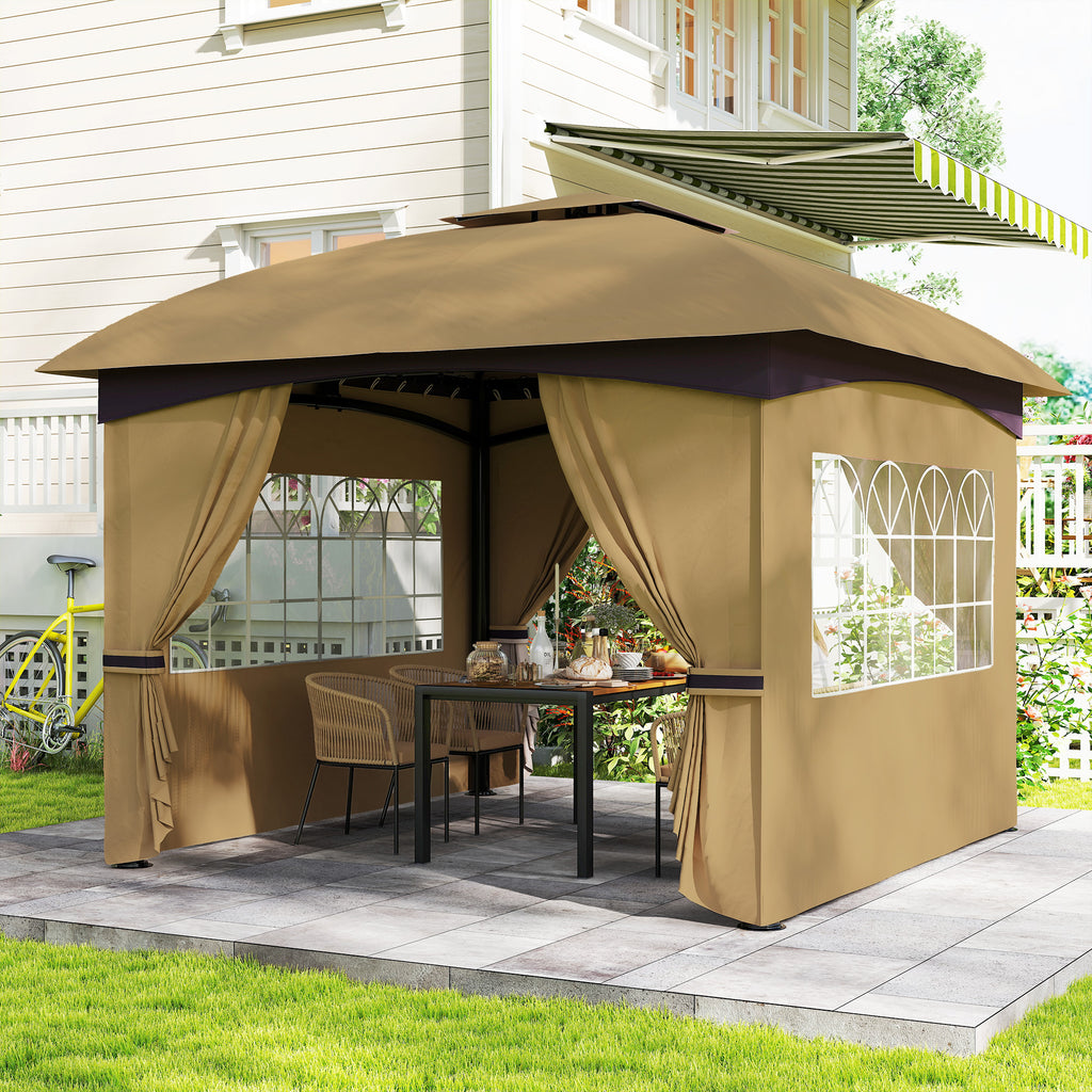 11' x 11' OutdoorÂ Gazebo,Â DoubleÂ Roof Patio Gazebo Canopy with Curtains, Church Windows, Galvanised Steel Frame, Beige