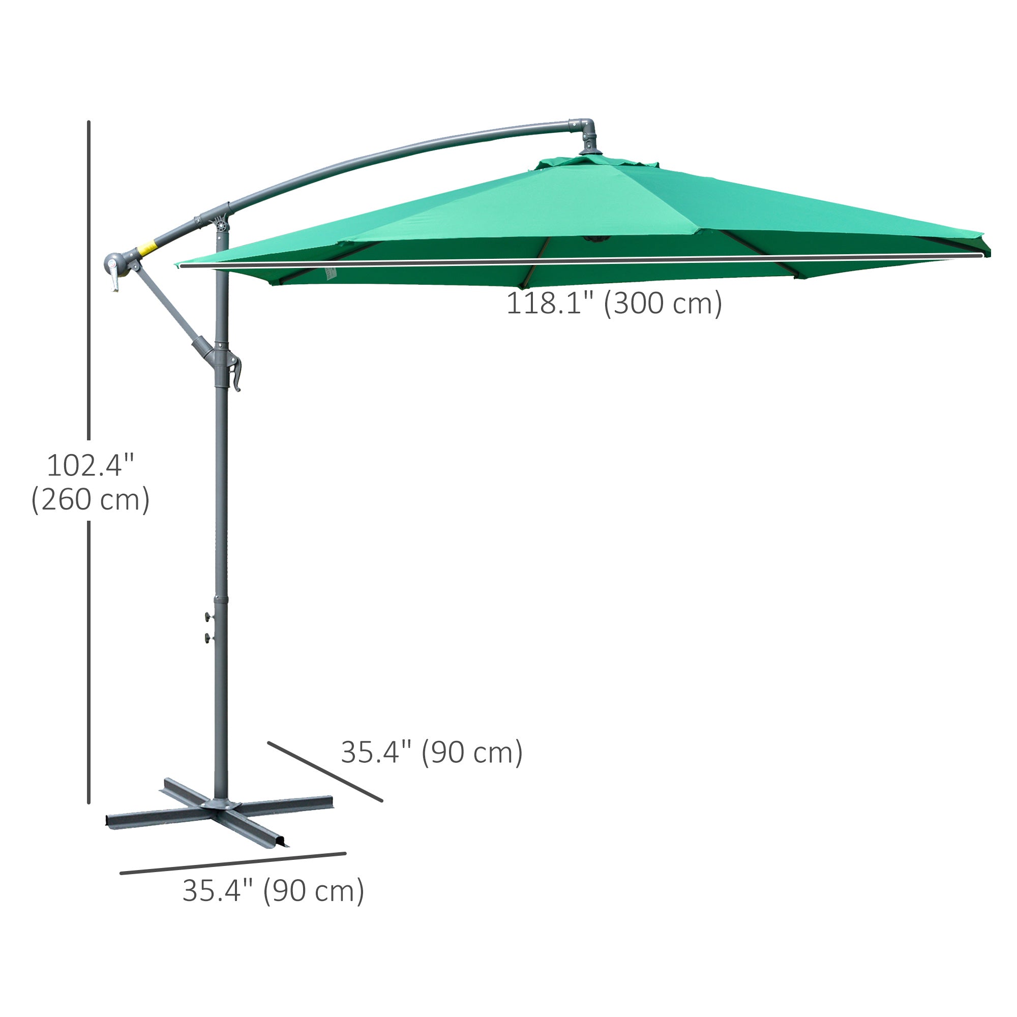 10ft Offset Patio Umbrella with Base, Garden Hanging Parasol with Crank, Banana Cantilever Umbrella Sun Shade, Green
