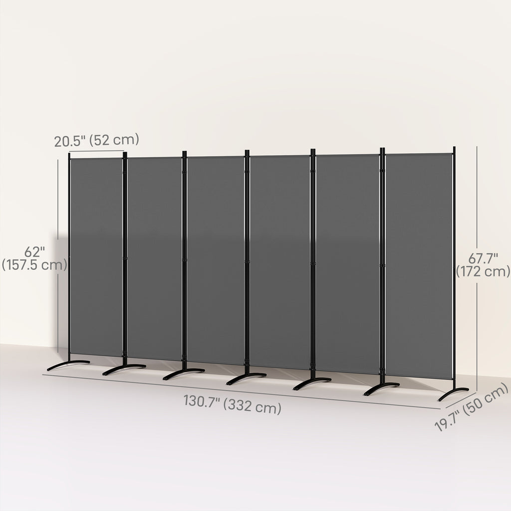 6 Panel Folding Outdoor Privacy Screen with Stable Base, 5.7FT Tall Room Divider with UV30+ Protection, Grey
