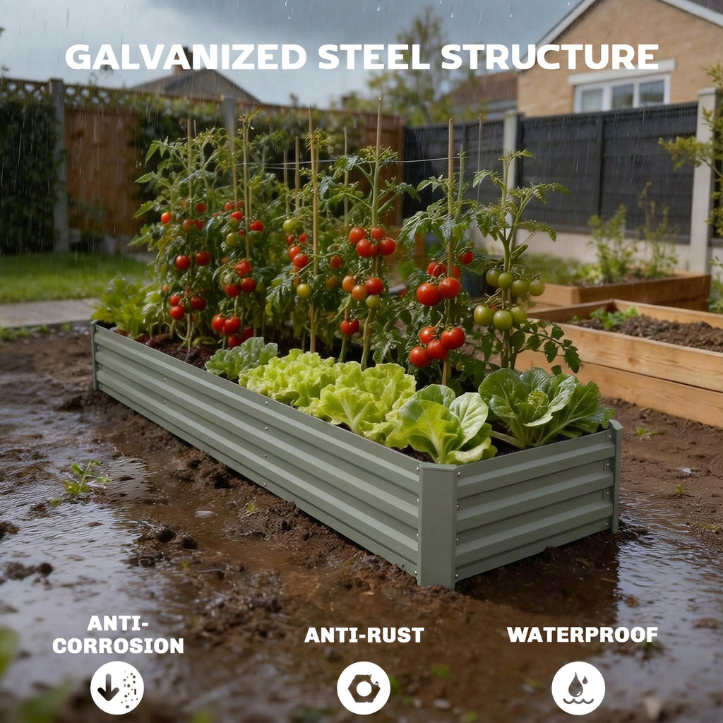 8'x2'x1' Galvanized Raised Bed, Large Elevated Planter Box for Growing Flowers, Herbs and Vegetables, Light Grey