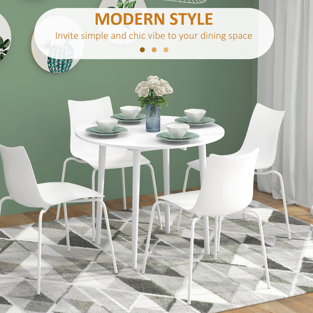 Folding Dining Table, Round Drop Leaf Kitchen Table for Small Spaces with Wood Legs, Distressed White