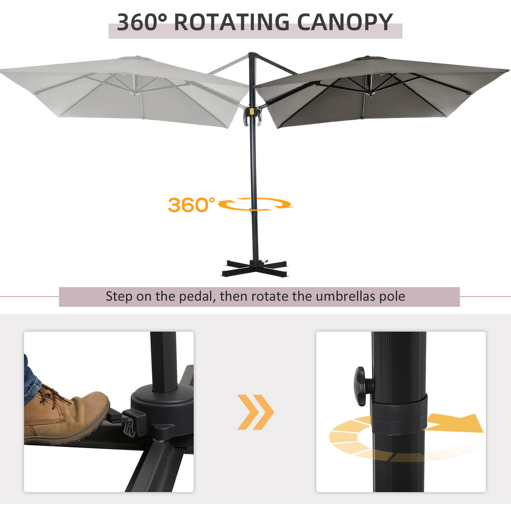 8' x 8' Square Patio Hanging Offset Umbrella with 360Â° Rotation, Aluminum Outdoor Cantilever Market Parasol, Light Grey
