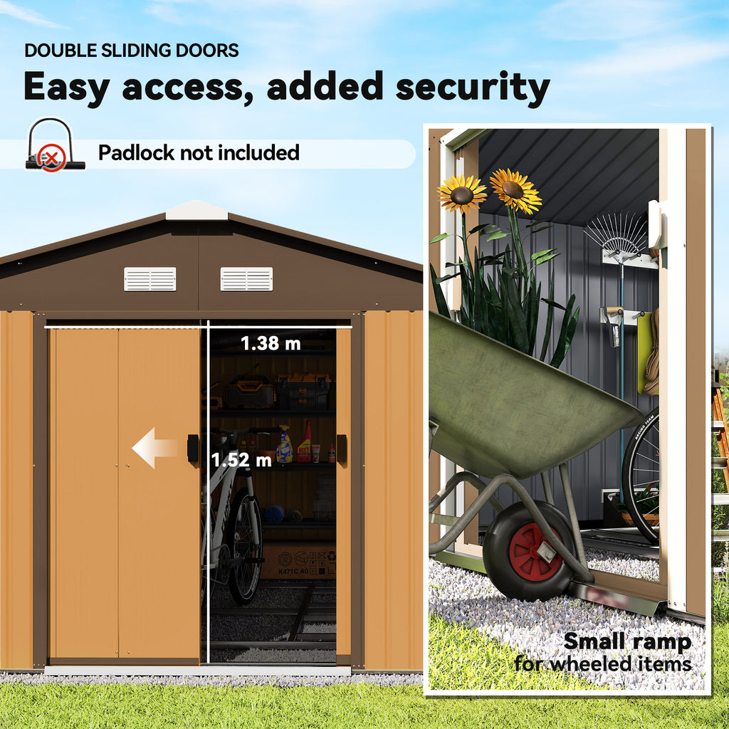 11' x 13'Garden Storage Shed w/ Foundation Kit Metal Tool Storage House w/ Double Doors Yellow