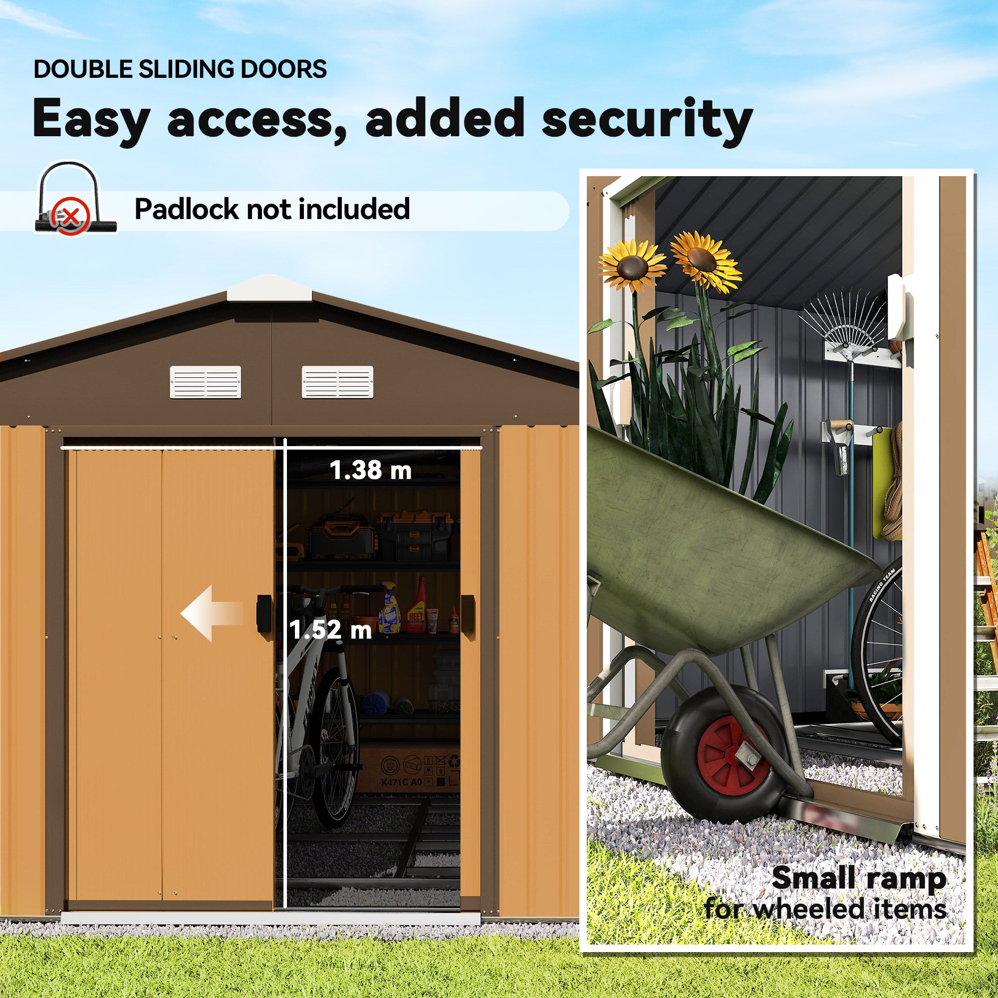 11' x 13'Garden Storage Shed w/ Foundation Kit Metal Tool Storage House w/ Double Doors Yellow