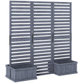 Outdoor Privacy Screen Wood Privacy Panel with 4 Planter Boxes, Raised Bed with 3 Panels, Drainage Holes, Grey