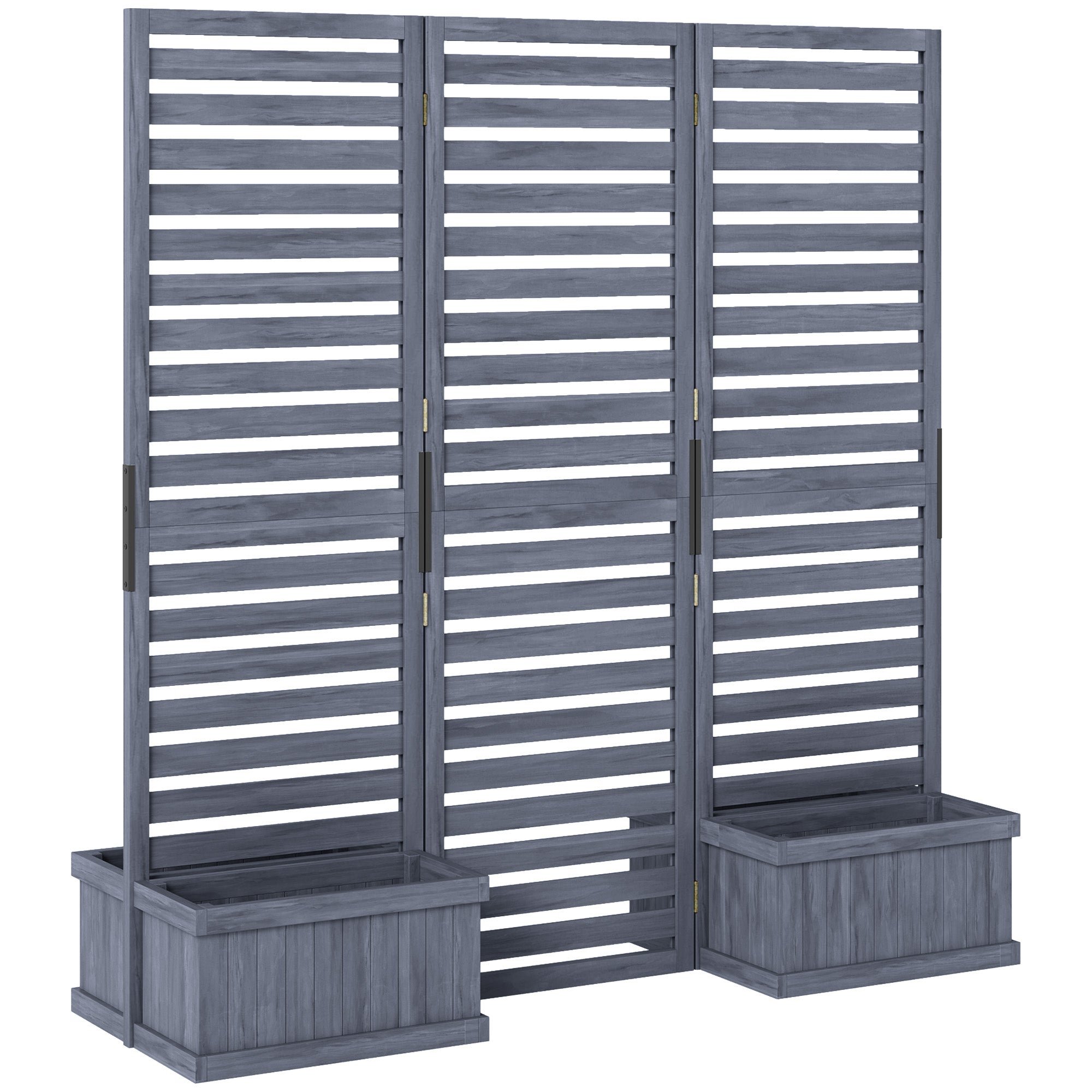 Outdoor Privacy Screen Wood Privacy Panel with 4 Planter Boxes, Raised Bed with 3 Panels, Drainage Holes, Grey