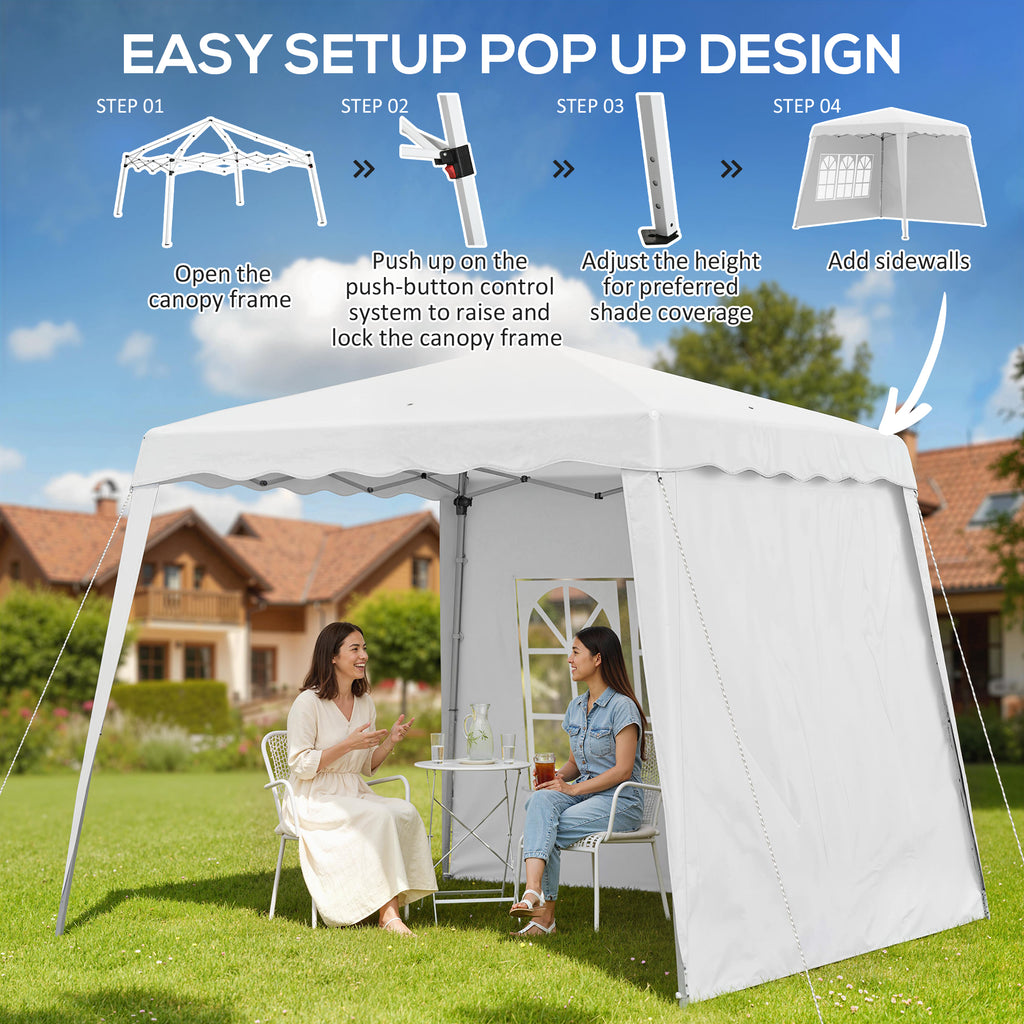 Pop Up Canopy Tent with 2 Sidewalls, UV50+ Tents for Parties, with Carry Bag, Slant Legs, 8 x 8ft Top/9.5 x 9.5ft Base