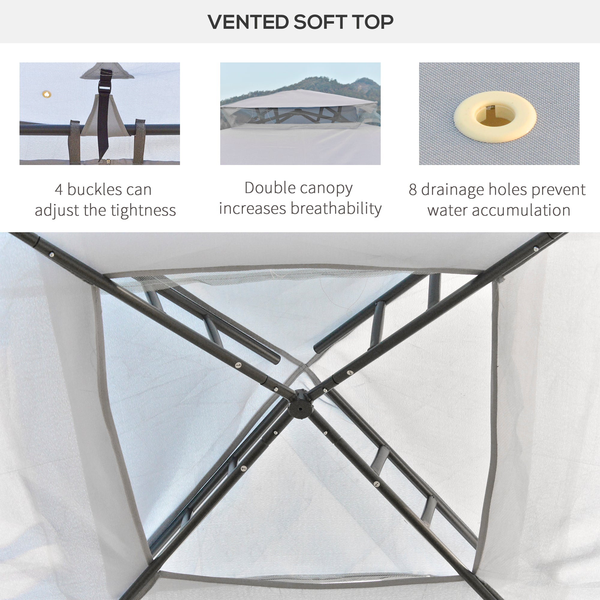10' x 10' Patio Gazebo Pavilion, 2-Tier Roof Canopy Outdoor Event Tent with Steel Frame and Mosquito Netting for Garden, Yard and Sun Shade Use, Grey