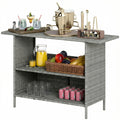 Wicker Outdoor Bar Table, PE Rattan Bar Height Patio Table with 2 Shelves, Steel Frame for Garden, Backyard, Dark Grey