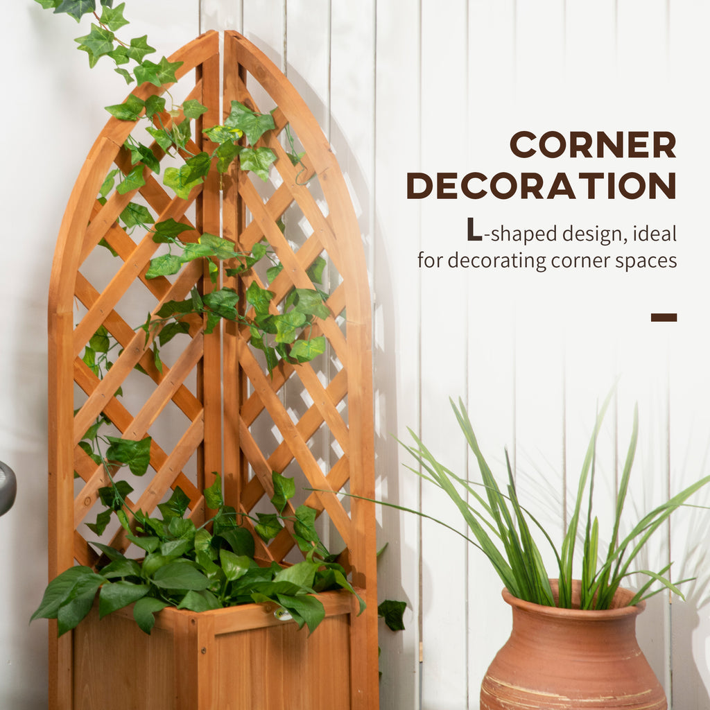 Raised Garden Bed with Trellis, Wooden Raised Planter Box with Corner Trellis, Outdoor Garden Bed for Patio & Balcony