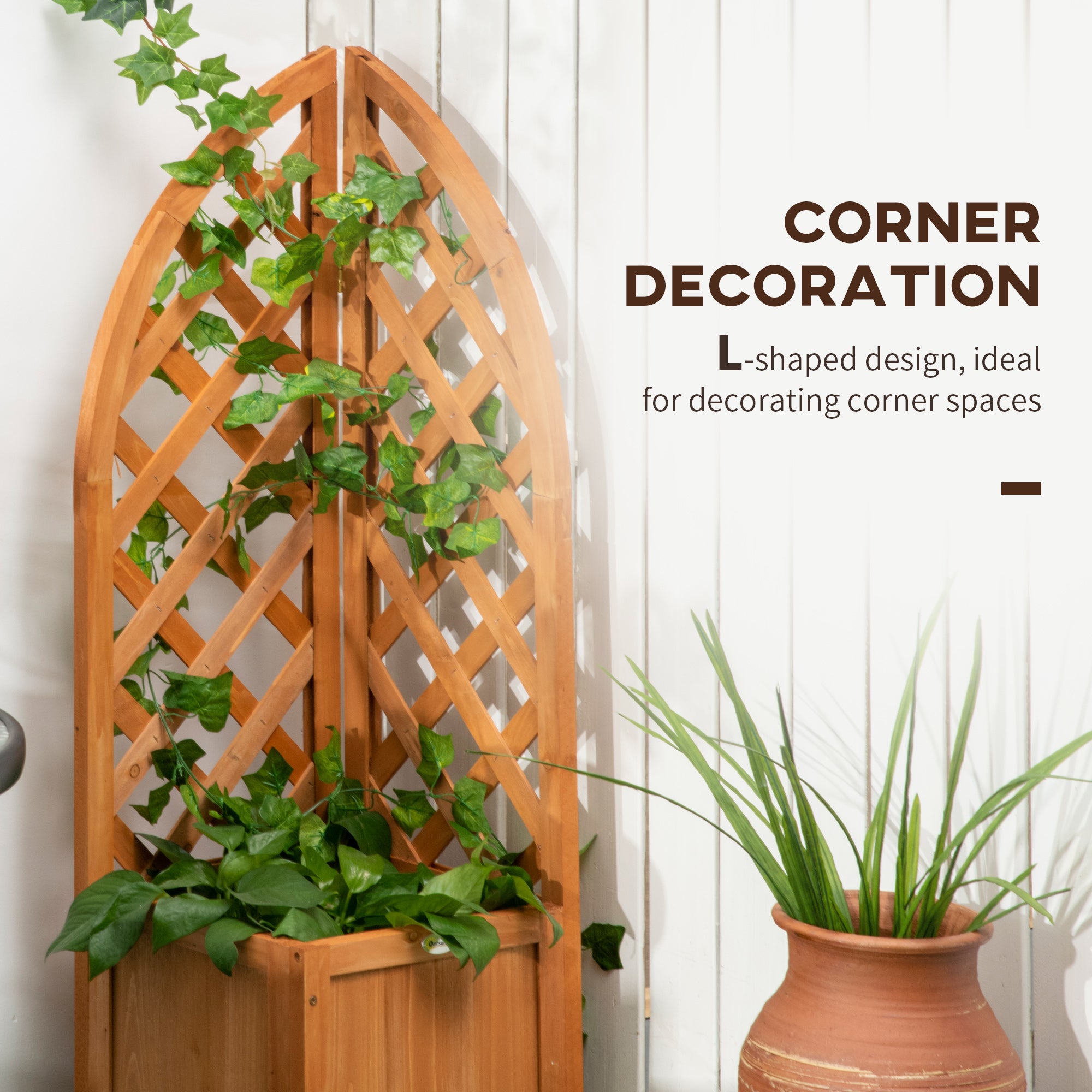 Raised Garden Bed with Trellis, Wooden Raised Planter Box with Corner Trellis, Outdoor Garden Bed for Patio & Balcony
