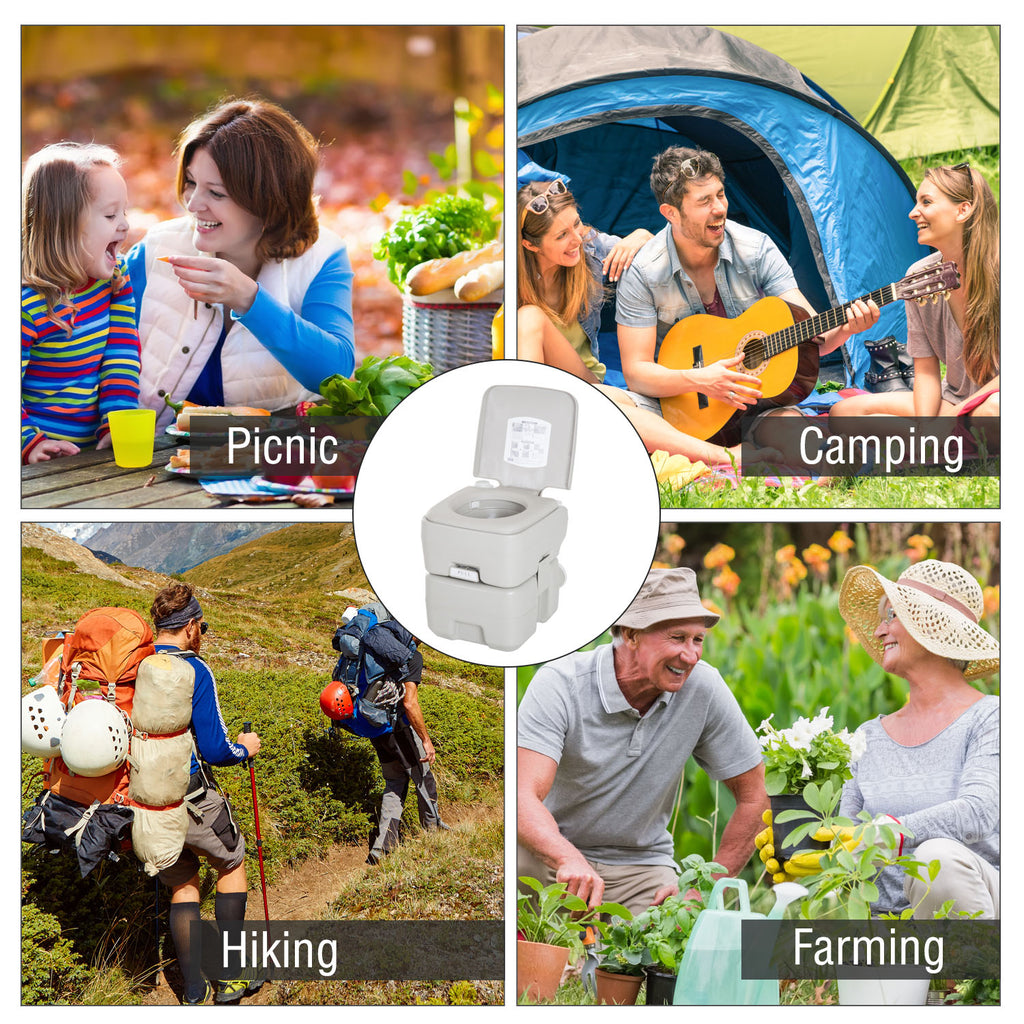 Outdoor Portable Travel Toilet Detachable Flushable Tank Easy to Use 3 Way Pistol for Camping Hiking Boating Roadtripping 5.3 Gallon (20L)