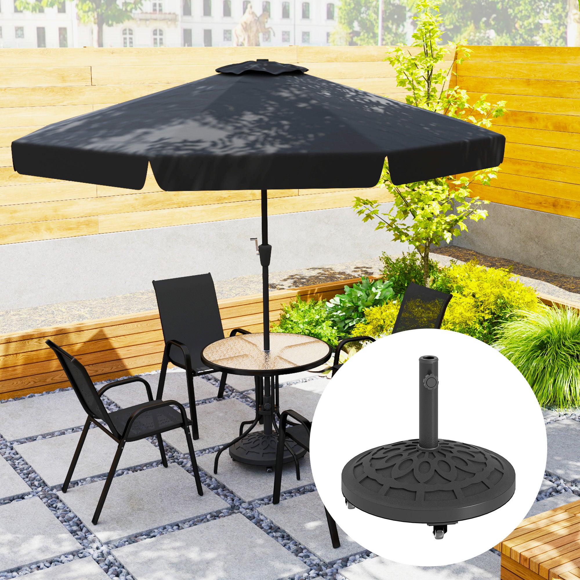 46lbs Resin Round Patio Umbrella Base with Wheels, Umbrella Stand Base, Heavy Duty Patio Umbrella Holder, Black