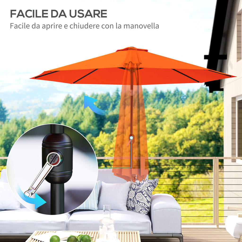 10' x 8' Round Market Umbrella, Patio Umbrella with Crank Handle and Tilt, Outdoor Parasol for Garden, Orange