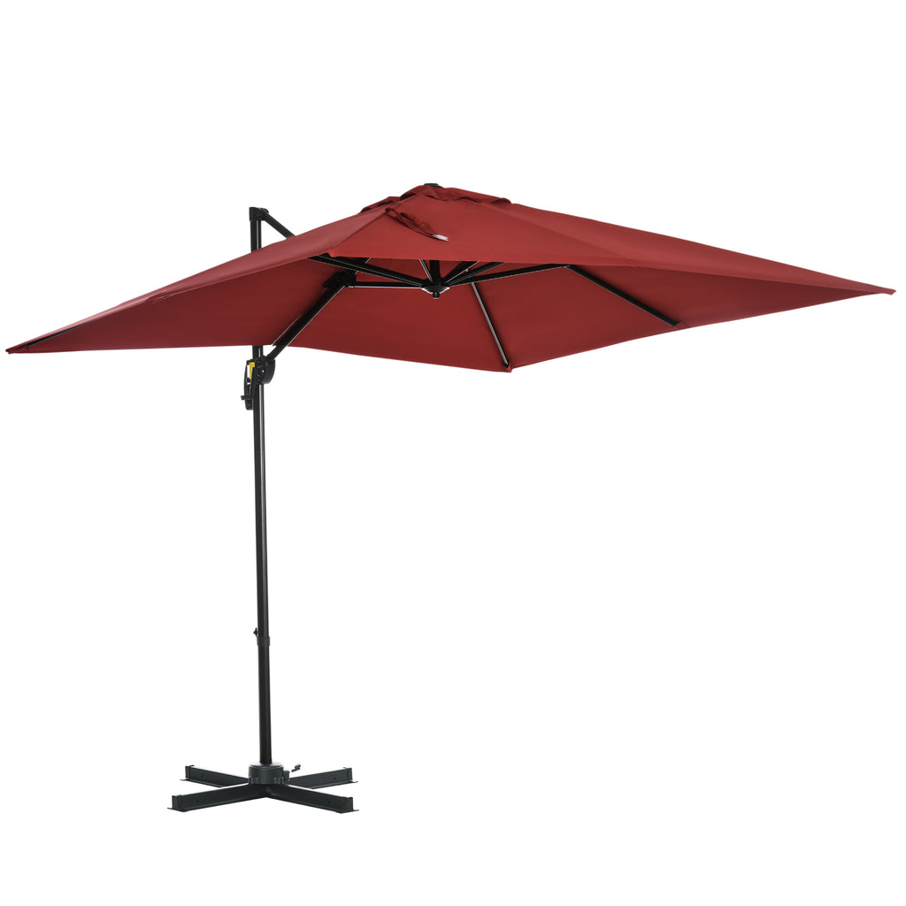 8' x 8' Square Patio Hanging Offset Umbrella with 360Â° Rotation, Aluminum Outdoor Cantilever Parasol with Crank & Tilt, Sun Canopy Shelter with Cross Base, Wine Red