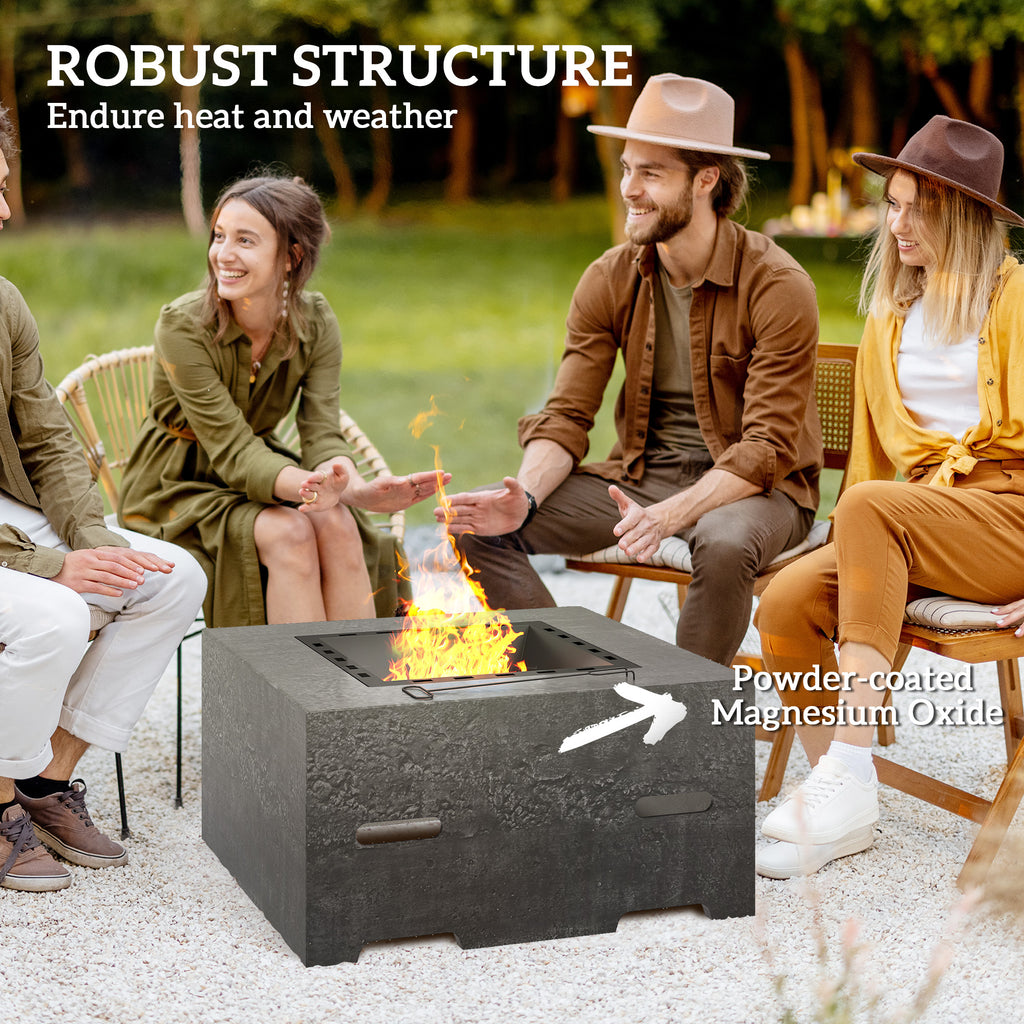 Fire Pit with Fire Poker, Wood Burning Firepit for Outside with Mesh Lid, Magnesium Oxide Stone Texture, Charcoal Grey