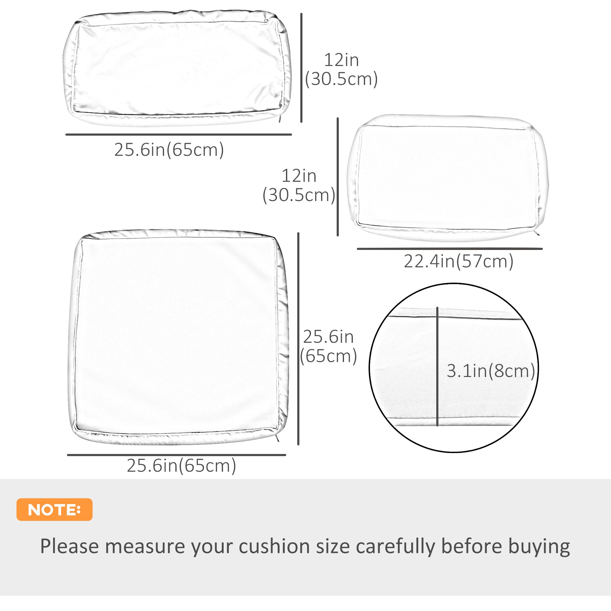 Outdoor 14pc Patio Rattan Sofa Set Cushion Polyester Cover Replacement Set - No Cushion Included, Cream White