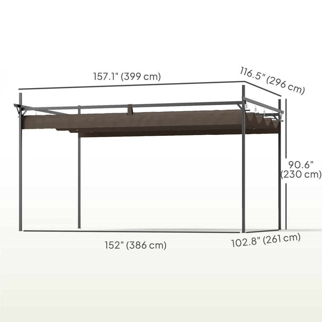 10' x 10' Outdoor Gazebo, UPF30+ Retractable Pergola Canopy, Free Standing Metal Pergola Kit, Brown