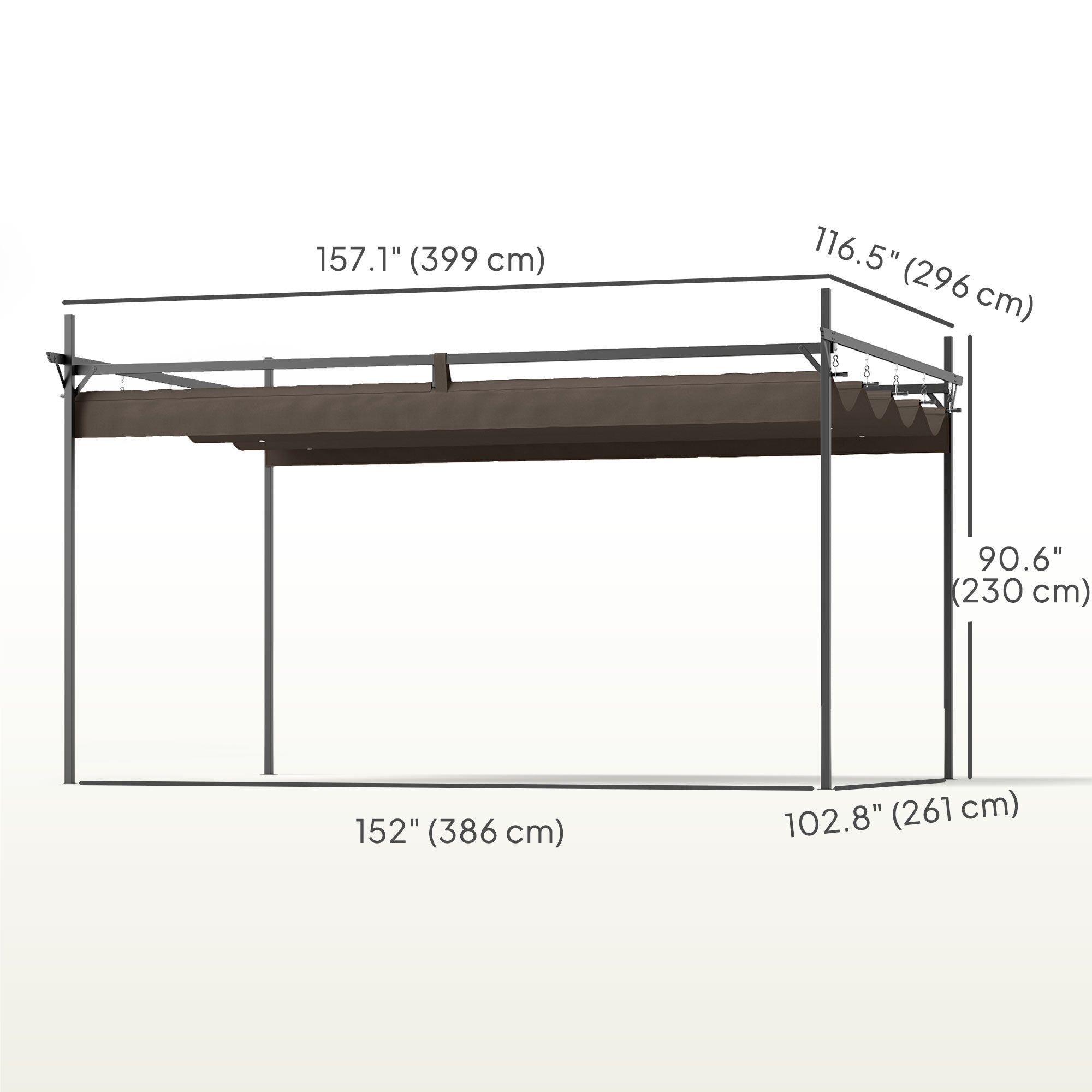 10' x 10' Outdoor Gazebo, UPF30+ Retractable Pergola Canopy, Free Standing Metal Pergola Kit, Brown