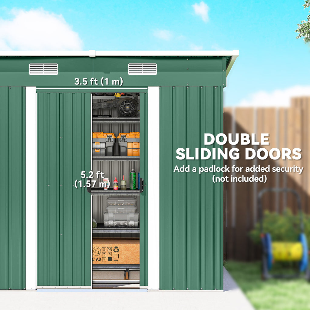 7'x 4' Metal Patio Storage Shed Garden Lockable Shed Tool Utility Storage Unit, Green