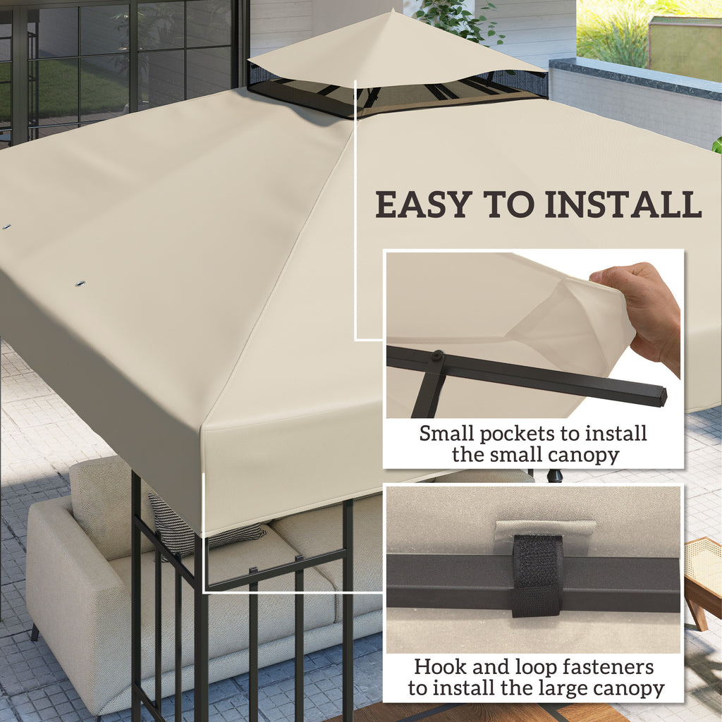 10' x 10' Gazebo Canopy Replacement Cover, 2-Tier Garden Gazebo Roof Replacement, UPF30+, TOP COVER ONLY, Cream White