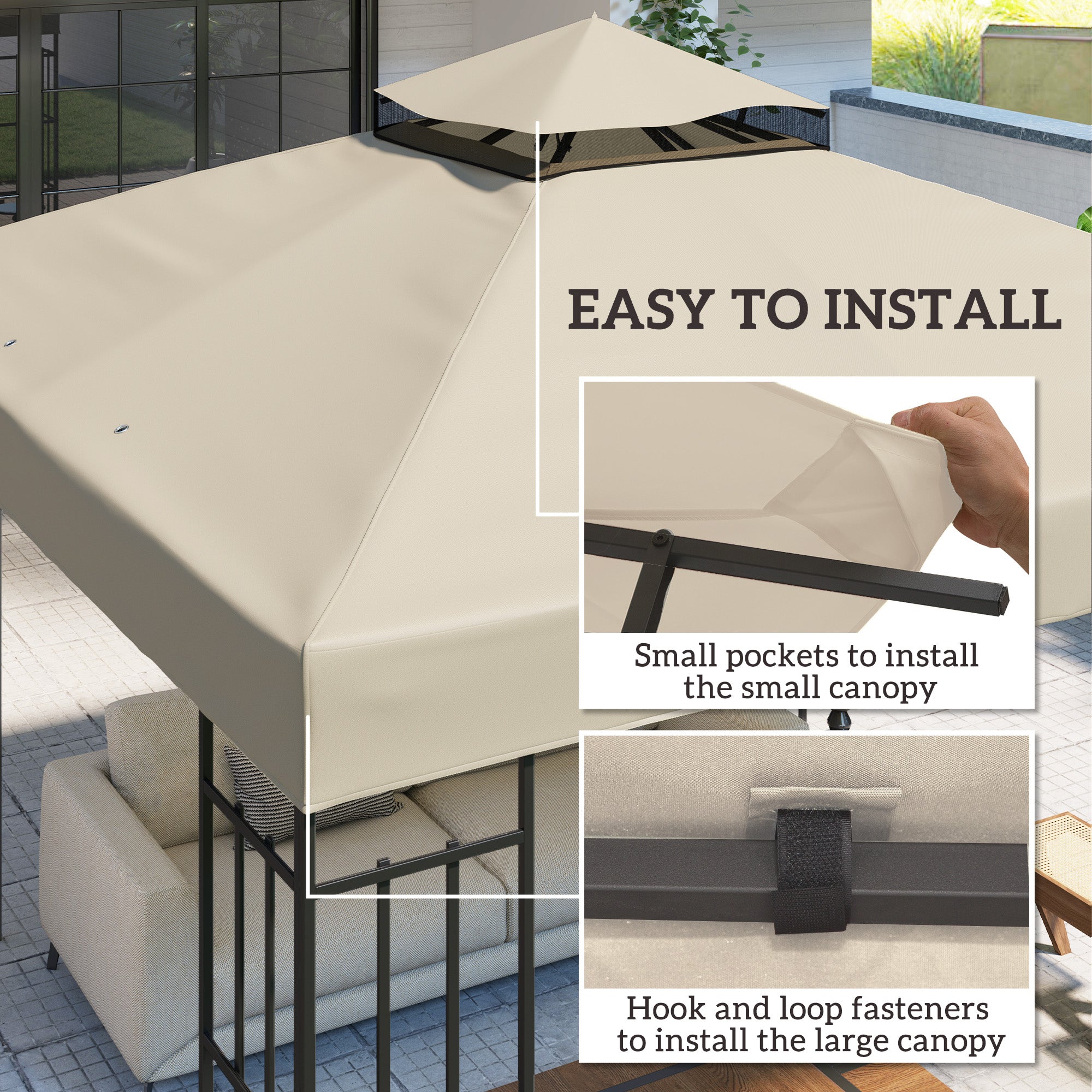 10' x 10' Gazebo Canopy Replacement Cover, 2-Tier Garden Gazebo Roof Replacement, UPF30+, TOP COVER ONLY, Cream White