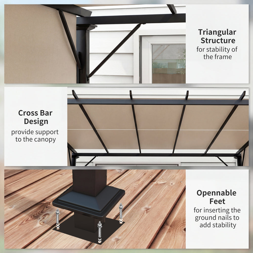 12' x 10' Outdoor Patio Gazebo Pergola with Retractable Canopy Roof, Steel Frame with Stakes, Light Brown