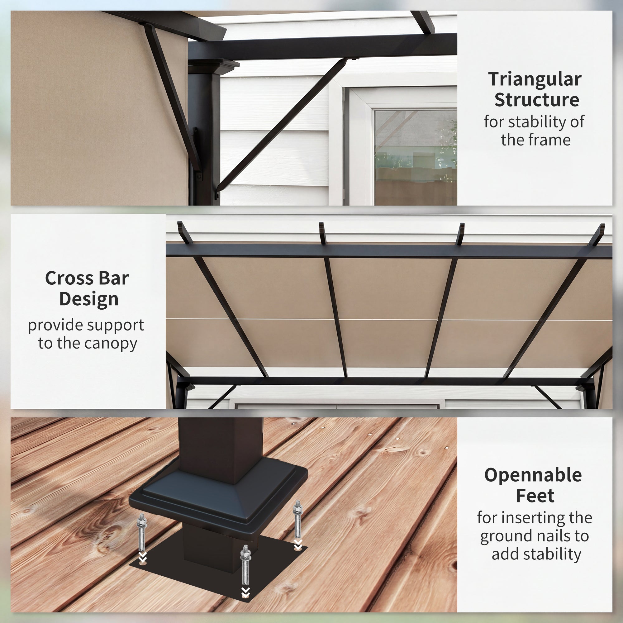 12' x 10' Outdoor Patio Gazebo Pergola with Retractable Canopy Roof, Steel Frame with Stakes, Light Brown