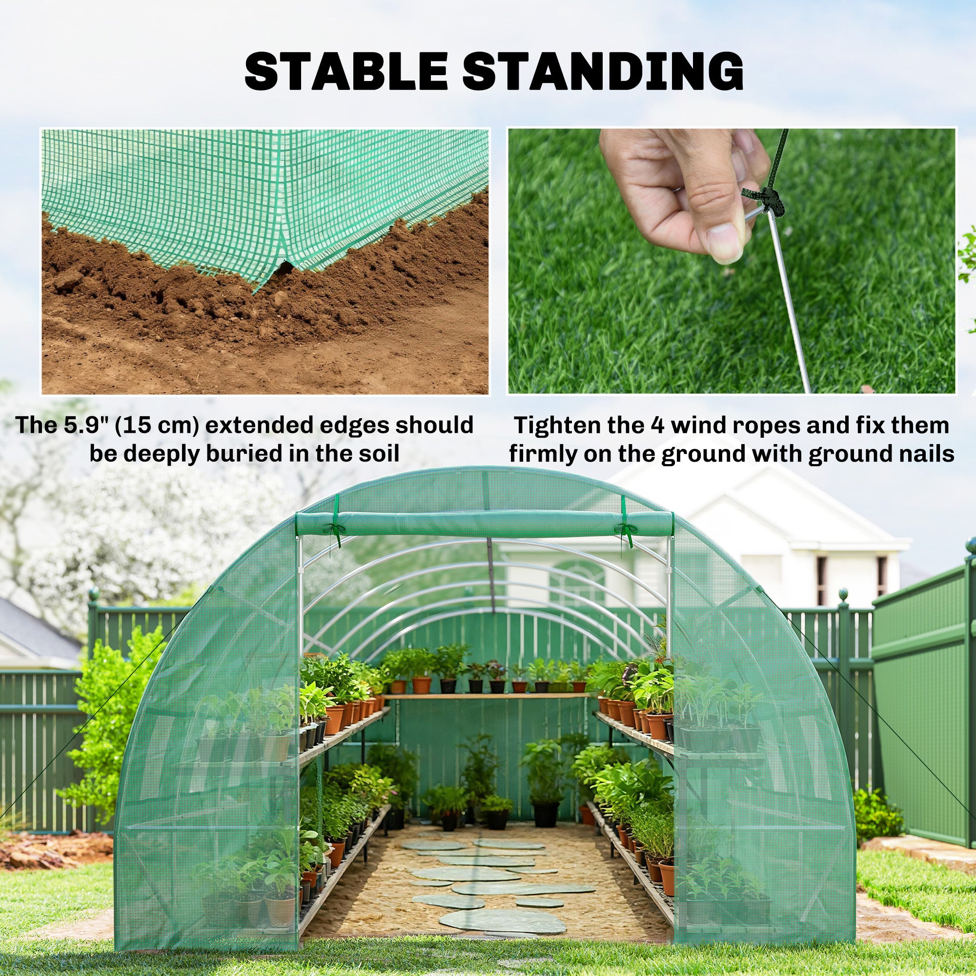 26' x 10' x 6.6' Large Walk in Tunnel Greenhouse Garden Plant Seed Green House Premium Steel Frame