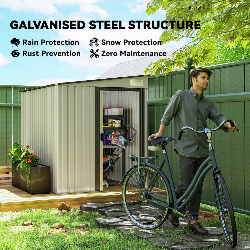 5x7 Garden Shed, Lean-to Metal Storage with Foundation, Sliding Door & 2 Vents for Garden Tools, White
