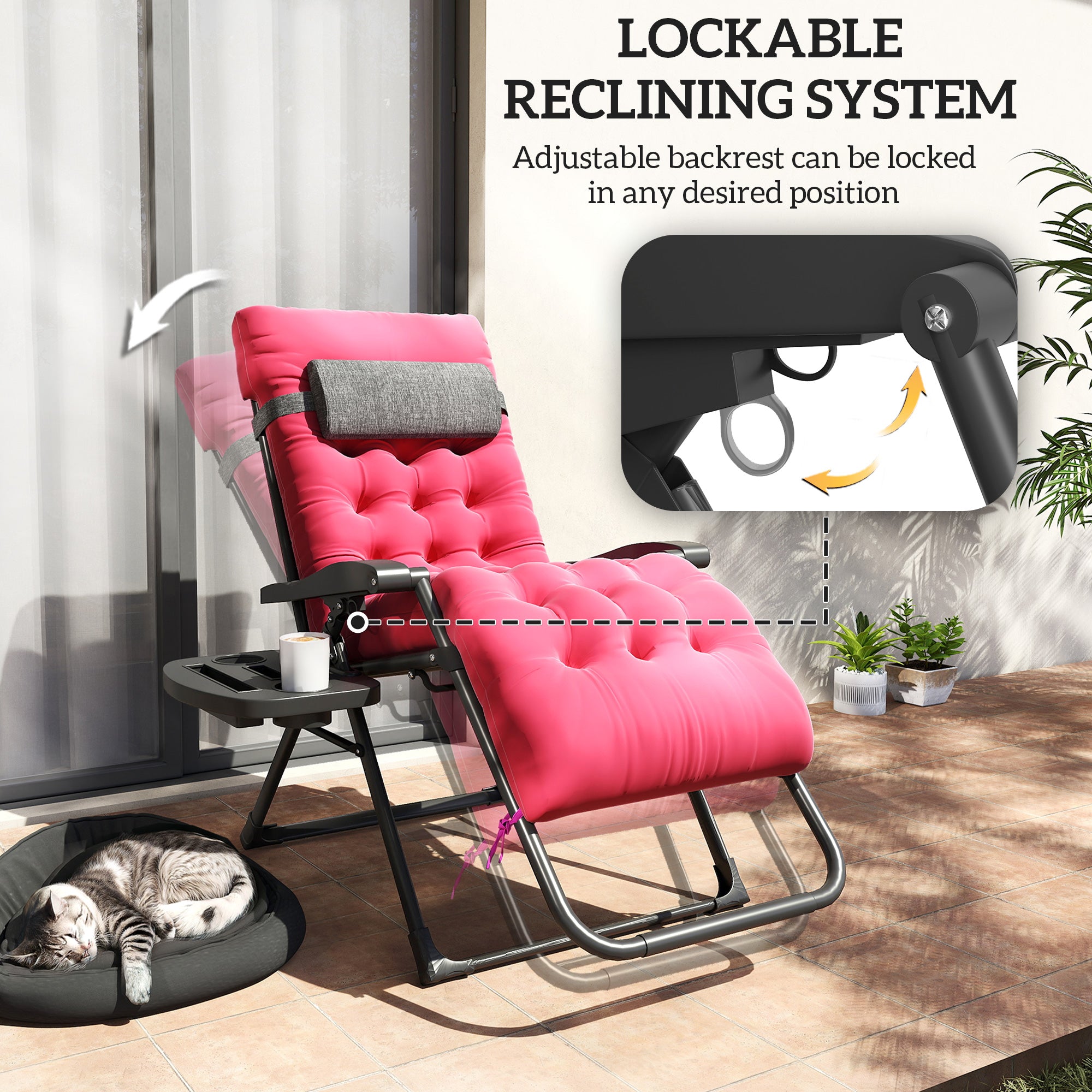 Padded Zero Gravity Chair, 28" Folding Recliner Chair, Patio Lounger with Cup Holder, Adjustable Backrest, Removable Cushion for Outdoor, Deck, Poolside, Red