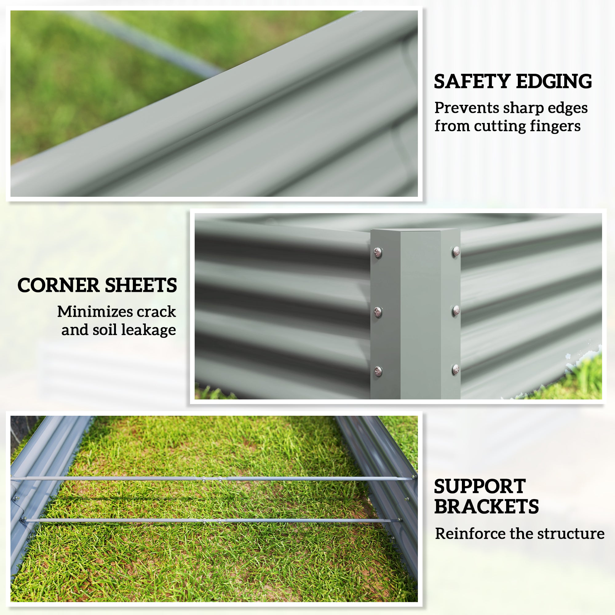 8 x 4 x 1ft Galvanized Raised Garden Bed, Reinforced Outdoor Planter Box with Open Bottom, Silver