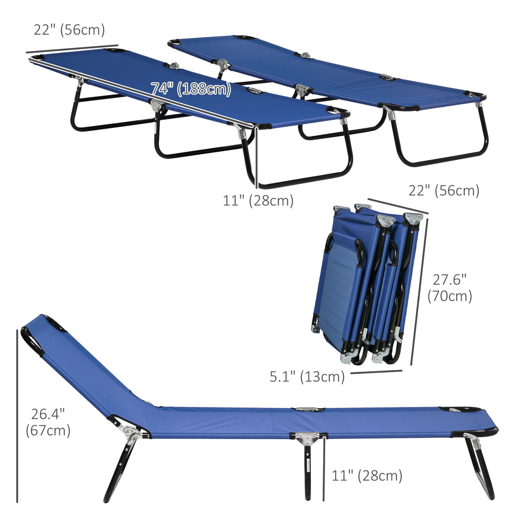 Set of 2 Folding Outdoor Lounge Chair, Sun Tanning Chairs with Reclining Back, Breathable Mesh for Beach Patio, Blue
