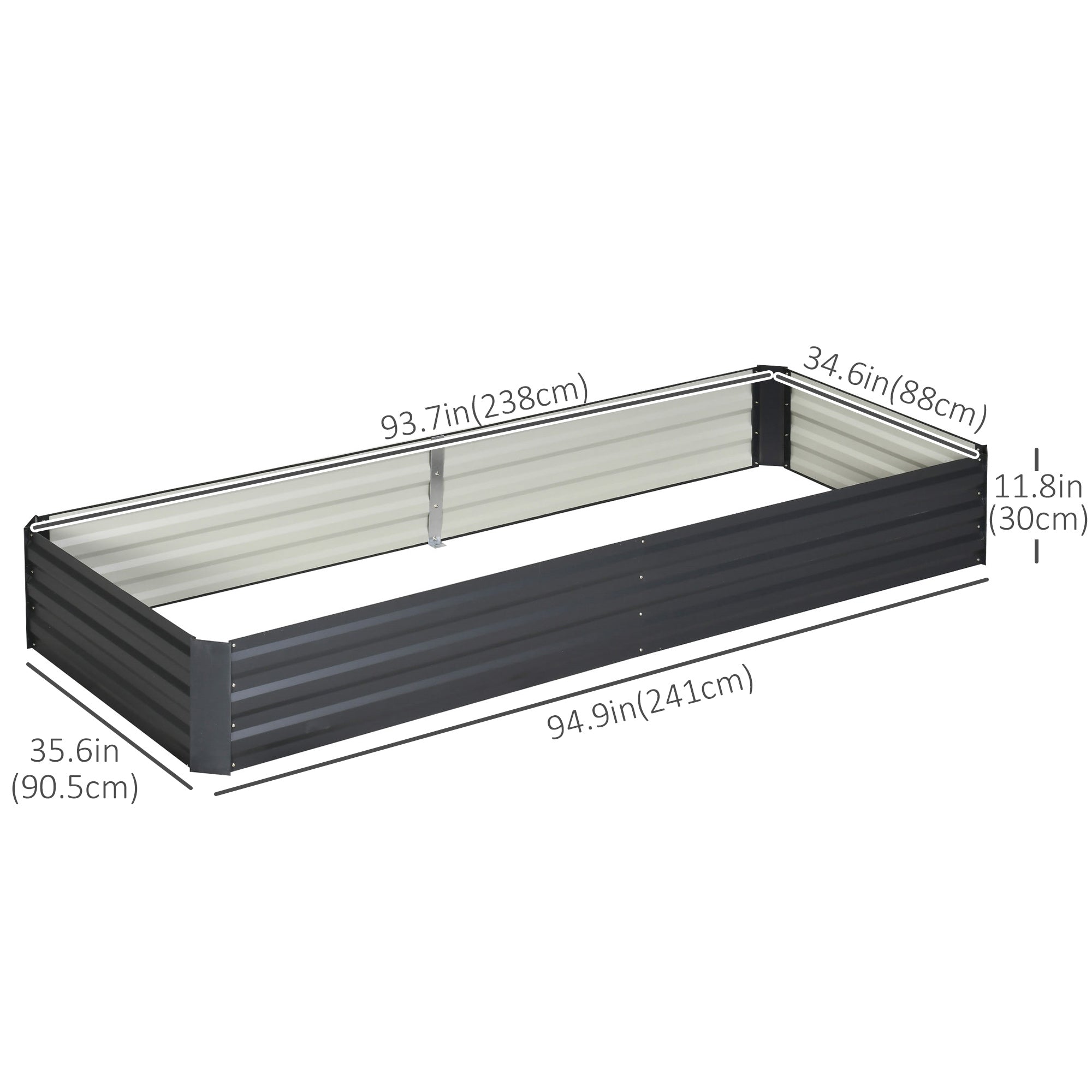 95" x 36" x 12" Galvanized Raised Garden Bed, Metal Elevated Planter Box for Growing Flowers, Herbs, Succulents, Grey