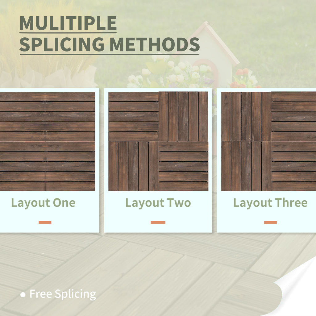 27 Pcs Wood Interlocking Deck Tiles, 12 x 12in Outdoor Flooring Tiles for Indoor and Outdoor Use, Tools Free Assembly, Black