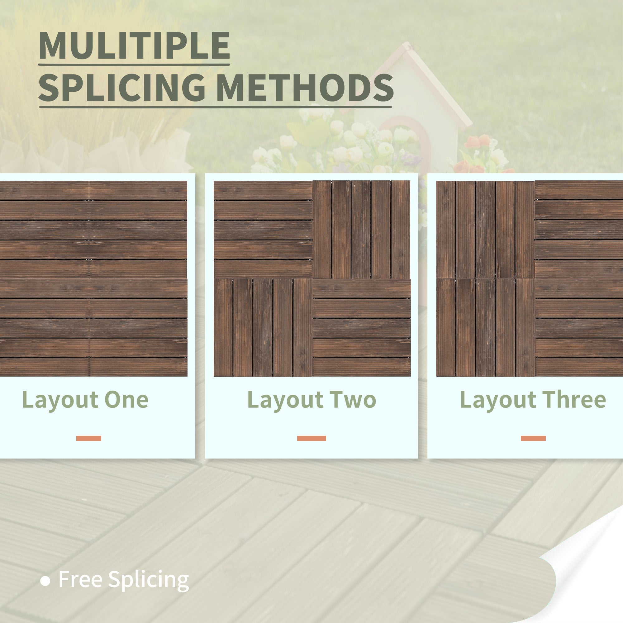 27 Pcs Wood Interlocking Deck Tiles, 12 x 12in Outdoor Flooring Tiles for Indoor and Outdoor Use, Tools Free Assembly, Black