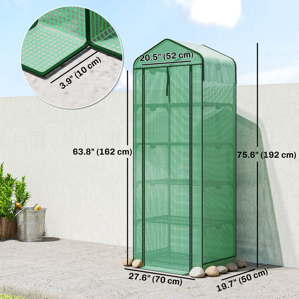 Mini Greenhouse with Screen Roof, Portable Small Greenhouse with Roll-Up Zipper Door, 27.6" x 19.7" x 75.6", Green