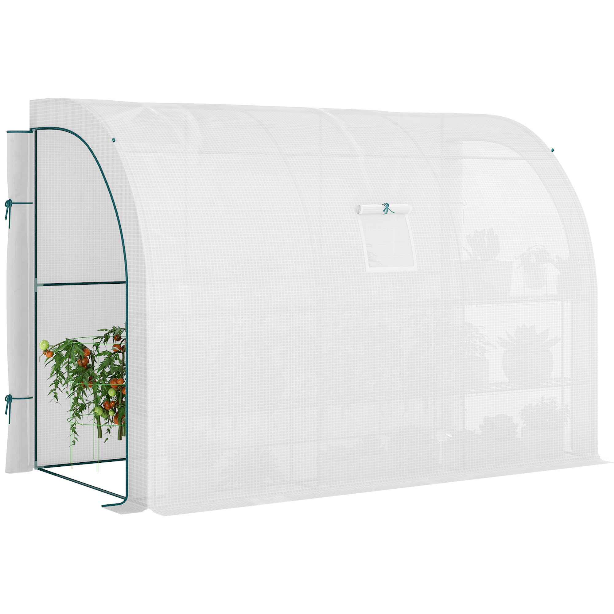Lean-to Greenhouse Outdoor Gardening Green House with Windows and 2 Zipper Doors, 10' x 5' x 7', White