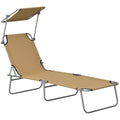Outdoor Lounge Chair, Adjustable Folding Chaise Lounge with Sun Shade for Beach, Camping, Hiking, Brown
