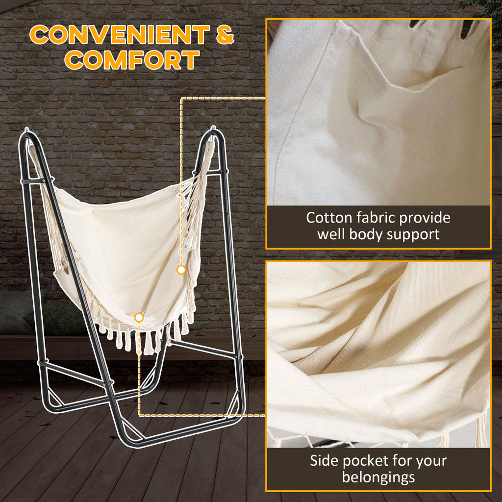 Hammock Chair with U Shape Stand, Hammock Swing Chair with A Side Pocket, Cream White