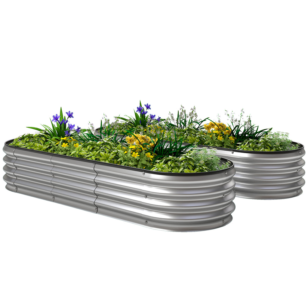 2Pcs Galvanized Raised Garden Bed, 6 x 2 x 1 ft Modular Metal Garden Beds with Rubber Strip Edging, Silver