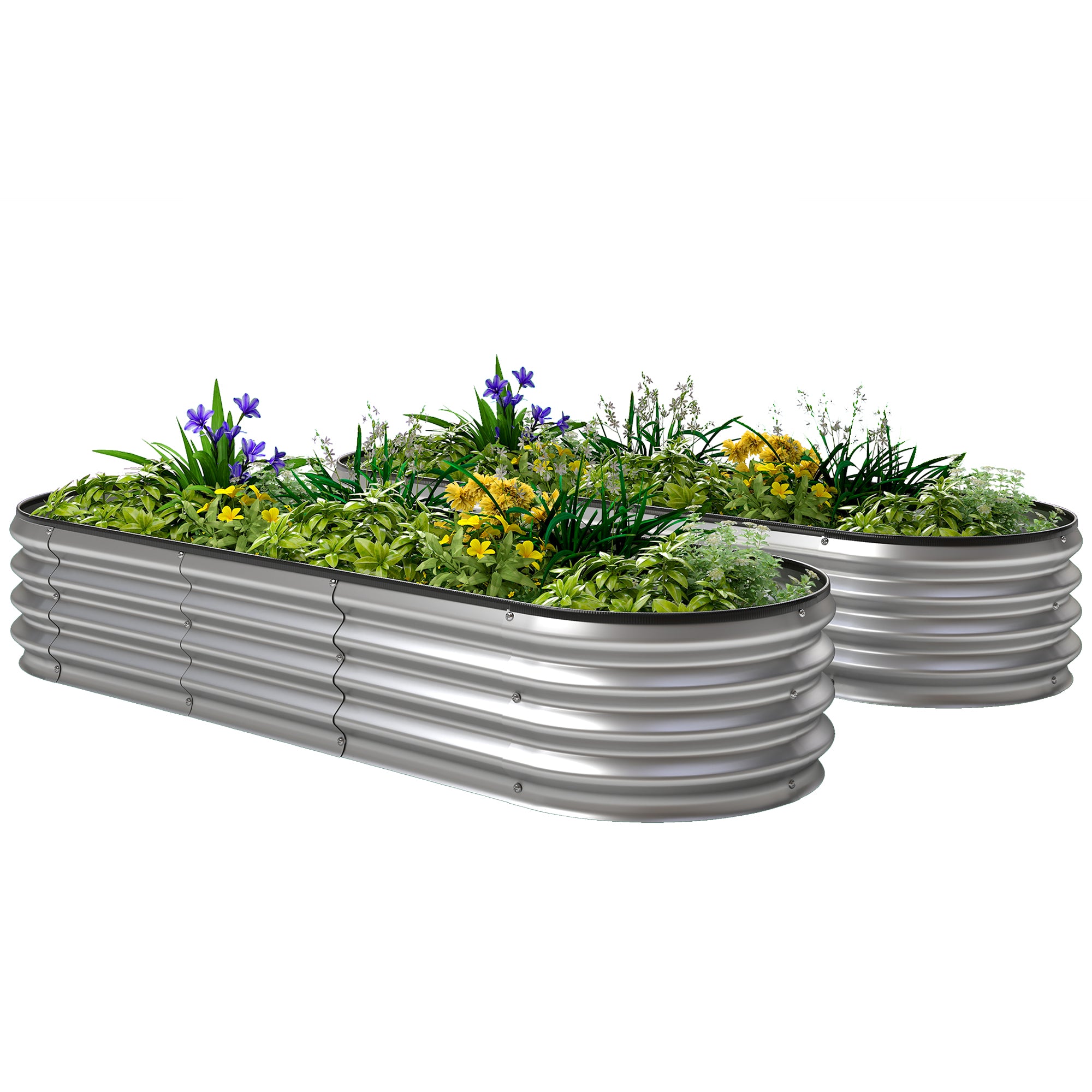 2Pcs Galvanized Raised Garden Bed, 6 x 2 x 1 ft Modular Metal Garden Beds with Rubber Strip Edging, Silver