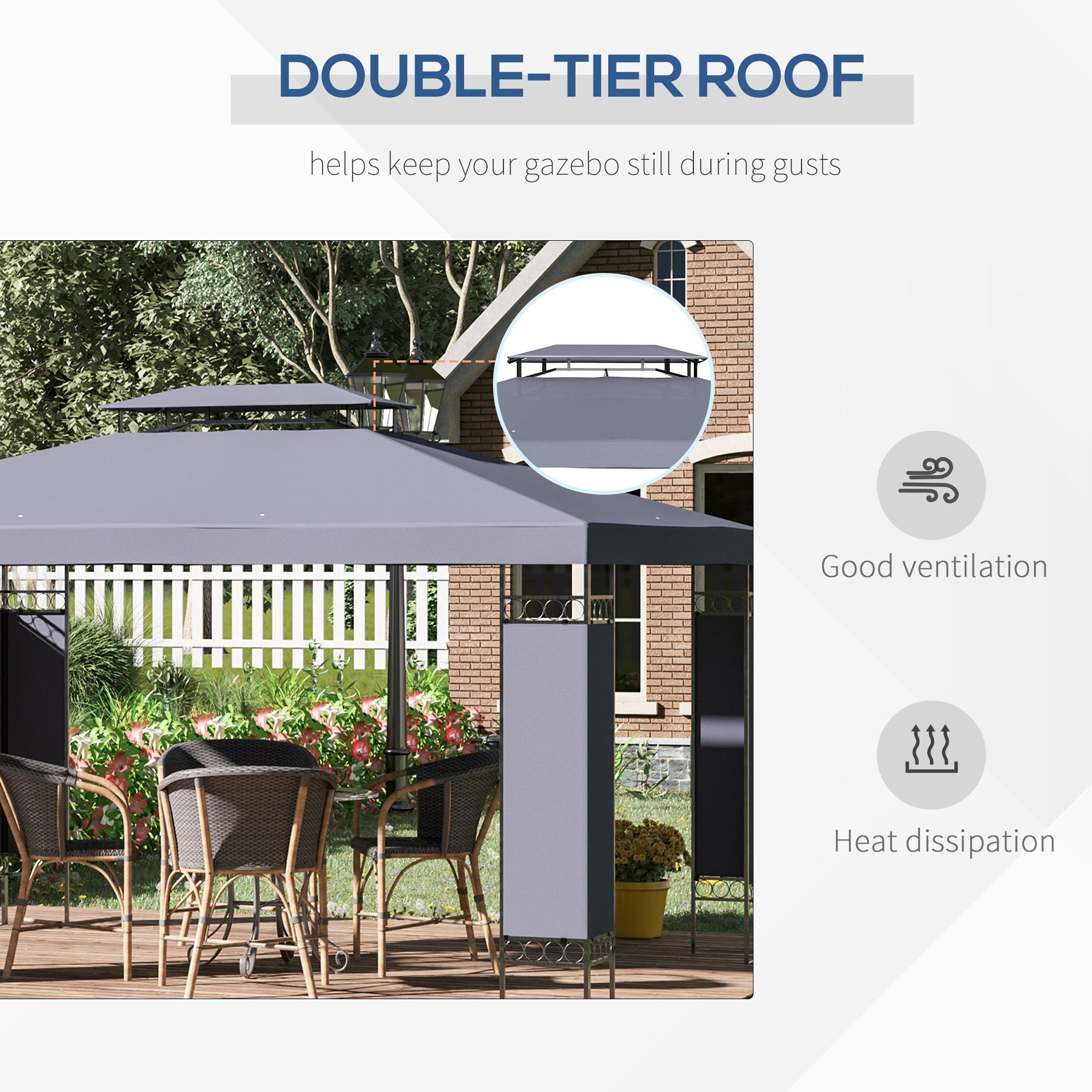 10' x 13' OutdoorÂ Gazebo, Double Roof Patio Gazebo Canopy Shelter with Screen Decorate Corner Frame, Grey