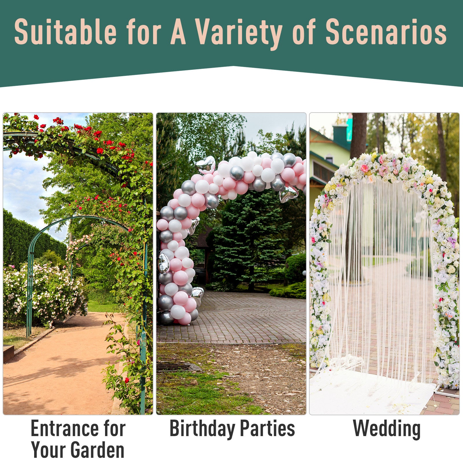 Outdoor Metal Trellis Garden Arch Arbor w/ Lucky Leaf Clover Gate for Ceremony Wedding Party Garden Lawn, Black