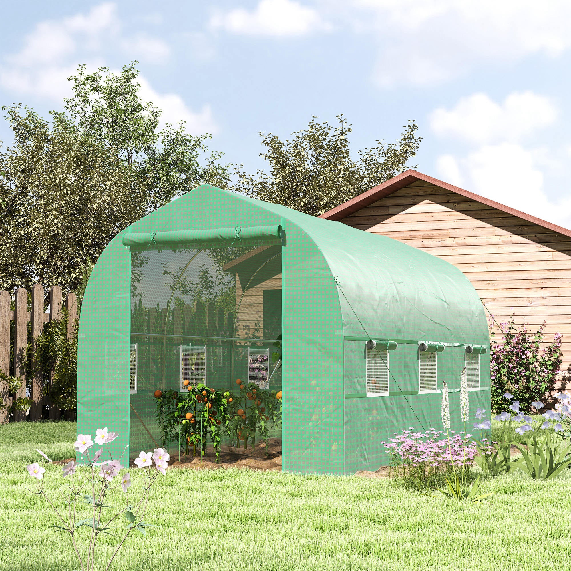 6.6' x 11' x 7' Portable Walk-In Tunnel Greenhouse, Garden Plant Growing Warm House, Outdoor Seed Flower Vegetable Growth Tent, Green