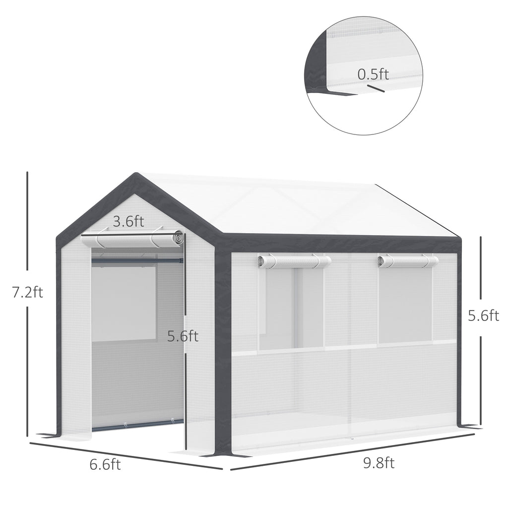 6.6' x 10' x 7' Heavy Duty Walk-In Greenhouse Vegetable Seed Growth Tent Outdoor Plant Growing Tunnel Warm House Flower Shed Backyard White